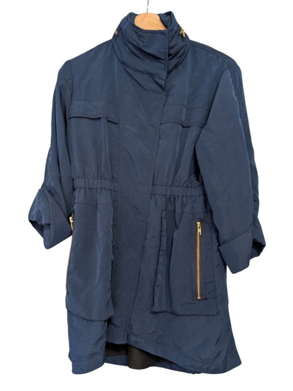 Millard Fillmore XS Navy Blue Utility Anorak Jacket Zip Hooded Anthropologie MF1